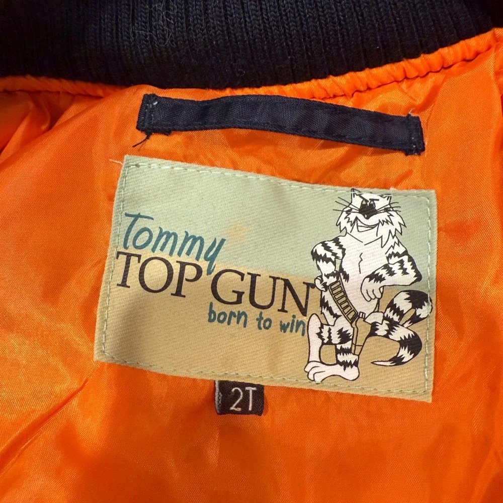 Kids Tommy Top‎ Gun Bomber Jacket Navy Blue Orange Lined Patches Size 2T